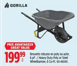 Canadian Tire GORILLA Heavy-Duty Poly or Steel Wheelbarrow, 6 Cu-Ft offer