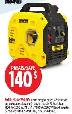 Canadian Tire Champion 1850W/2500W Recoil Inverter Generator with EZ Start Dial offer