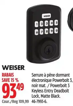 Canadian Tire Weiser Powerbolt 3 Keyless Entry Deadbolt Lock, Matte Black offer