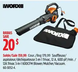 Canadian Tire WORX 12A Trivac 3-in-1 600CFM Blower/Mulcher/Vacuum offer