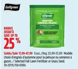 Canadian Tire Golfgreen Selected Fall Lawn Fertilizer or Grass Seed offer