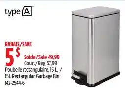 Canadian Tire Type A 15L Rectangular Garbage Bin offer