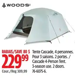 Canadian Tire WOODS Cascade 4-Person Tent. 3-season use. 2 doors offer