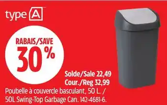 Canadian Tire type A 50L Swing-Top Garbage Can offer
