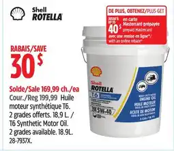 Canadian Tire Rotella T6 Synthetic Motor Oil. 2 grades available offer