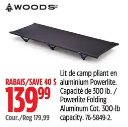 Canadian Tire Woods Powerlite Folding Aluminum Cot offer