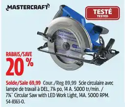 Canadian Tire MASTERCRAFT71⁄4˝ Circular Saw with LED Work Light, 14A. 5000 RPM offer