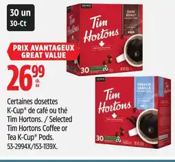 Canadian Tire Selected Tim Hortons Coffee or Tea K-Cup Pods offer