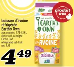 Marché Richelieu BOISSON D'AVOINE RÉFRIGÉRÉE EARTH'S OWN | EARTH'S OWN REFRIGERATED OAT DRINK offer