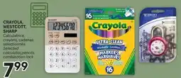 Brunet CRAYOLA, WESTCOTT, SHARP Calculatrice, crayons, cadenas sélectionnés offer