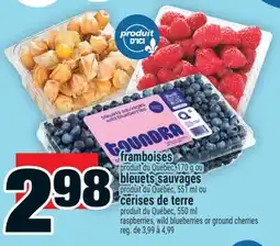 Super C framboises | raspberries, bleuets sauvages | wild blueberries or ground cherries | cerises de terre offer