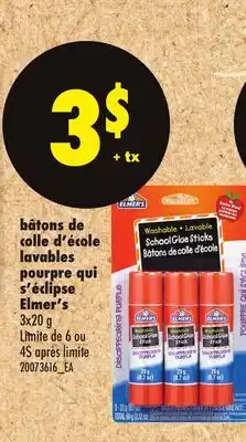 Maxi BÂTONS DE COLLE D'ÉCOLE LAVABLES POURPRE QUI S'ÉCLIPSE ELMER'S 3X20 G offer