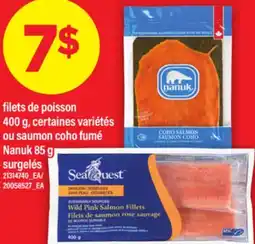 Maxi FILETS DE POISSON, 400 G, CERTAINES VARIÉTÉS OU SAUMON COHO FUMÉ NANUK, 85 G offer