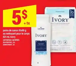 Maxi PAINS DE SAVON 10X90 G OU NETTOYANT POUR LE CORPS 621 ML IVORY offer