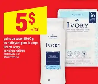 Maxi PAINS DE SAVON 10X90 G OU NETTOYANT POUR LE CORPS 621 ML IVORY offer