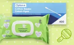 Uniprix OPTION+ Débarbouillettes humides pour bébés/ Moist baby wipes, Cotons-tiges/Cotton swabs offer