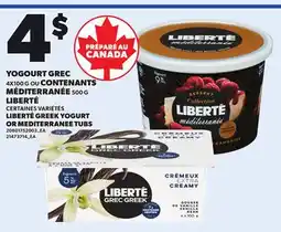 Provigo YOGOURT GREC, 4X100 G OU CONTENANTS MÉDITERRANÉE 500 G LIBERTÉ offer