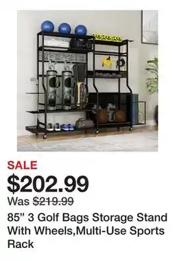 Wayfair 85 3 Golf Bags Storage Stand With Wheels,Multi-Use Sports Rack offer