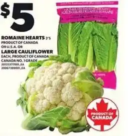 Loblaws Romaine hearts or large cauliflower offer