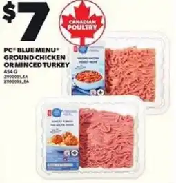 Loblaws Pc blue menu ground chicken or minced turkey offer