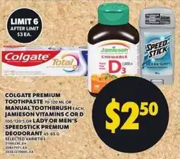 Loblaws Colgate premium toothpaste or manual toothbrush and jamieson vitamins C or D offer