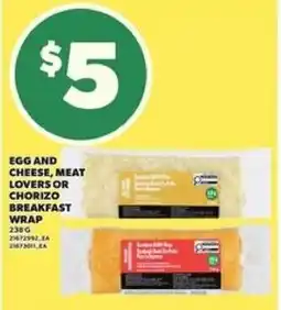 Loblaws Egg and cheese, meat lovers or chorizo breakfast wrap offer