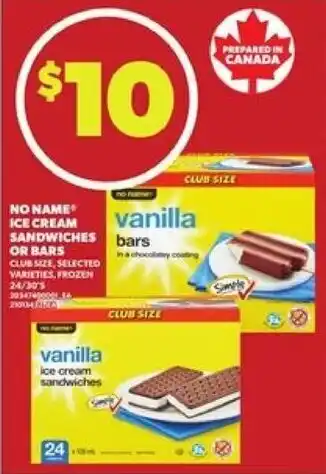 Loblaws No name ice cream sandwiches or bars offer