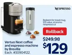 Walmart Vertuo Next coffee and espresso machine by Breville offer
