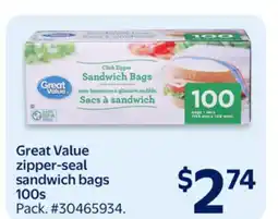 Walmart Great Value zipper-seal sandwich bags 100s offer