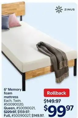 Walmart 6 Memory foam mattress offer