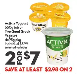 Longo's Yogourt 650g tub or Greek Yogourt 4x95g pkg offer