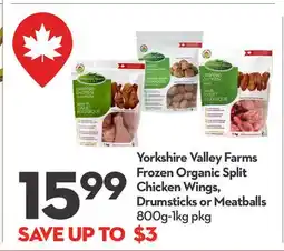 Longo's Frozen Organic Split Chicken Wings, Drumsticks or Meatballs offer
