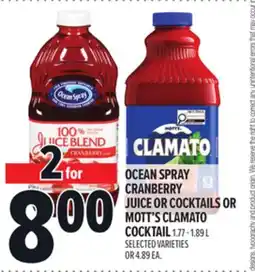 Metro OCEAN SPRAY CRANBERRY JUICE OR COCKTAILS OR MOTT'S CLAMATO COCKTAIL offer