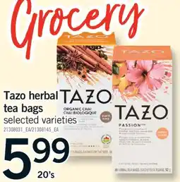 Fortinos TAZO HERBAL TEA BAGS, 20'S offer