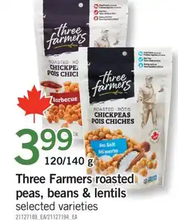 Fortinos THREE FARMERS ROASTED PEAS, BEANS & LENTILS, 120/140 G offer