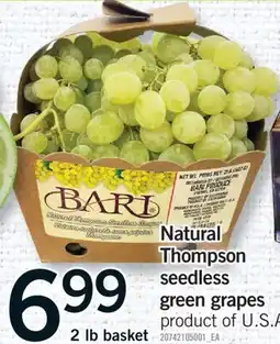Fortinos NATURAL THOMPSON SEEDLESS GREEN GRAPES, 2 LB BASKET offer