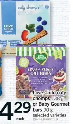 Fortinos LOVE CHILD OATY CHOMPS 138 G OR BABY GOURMET BARS 90 G offer