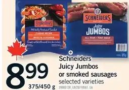 Fortinos SCHNEIDERS JUICY JUMBOS OR SMOKED SAUSAGES, 375/450 G offer