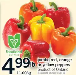 Fortinos JUMBO RED, ORANGE OR YELLOW PEPPERS offer
