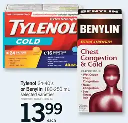 Fortinos Tylenol 24-40's or Benylin 180-250 mL offer