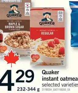 Fortinos QUAKER INSTANT OATMEAL, 232-344 g offer