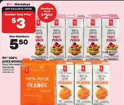 Loblaws PC 100% JUICE BOXES, 10X200 ML offer