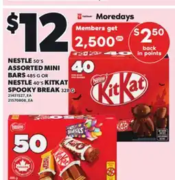 Loblaws NESTLE 50'S ASSORTED MINI BARS, 485 G OR KITKAT SPOOKY BREAK 328 G offer