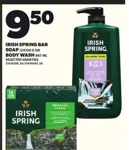 Loblaws IRISH SPRING BAR SOAP, 12X104 G OR BODY WAS, 887 ML offer