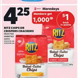 Loblaws RITZ CHIPS OR CRISPERS CRACKERS, 240 G offer