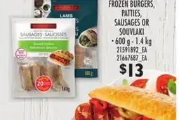 Loblaws FROZEN BURGERS, PATTIES, SAUSAGES OR SOUVLAKI, 600 G - 1.4 KG offer