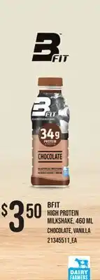 Loblaws BFIT HIGH PROTEIN MILKSHAKE, 460 ML CHOCOLATE, VANILLA offer