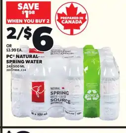 Loblaws PC NATURAL SPRING WATER, 24X500 ML offer
