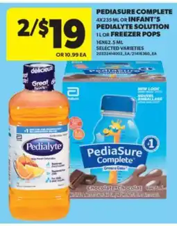 Real Canadian Superstore PEDIASURE COMPLETE 4X235 ML OR INFANT'S PEDIALYTE SOLUTION 1 L OR FREEZER POPS 16X62.5 ML offer