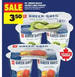Real Canadian Superstore PC GREEK PEACH OR KEY LIME YOGURT, 4X100 G offer